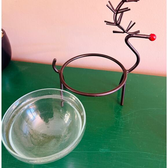 Matching Set of Christmas Reindeer Bowl & Blitzen Candle Holder (candle not Inc) - Picture 4 of 9